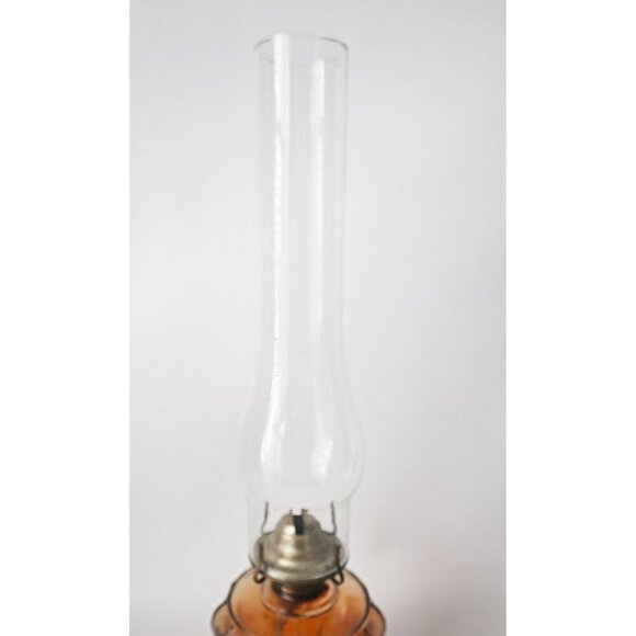 Antique Amber Glass Finger Oil Lamp Tall Chimney - Picture 7 of 8